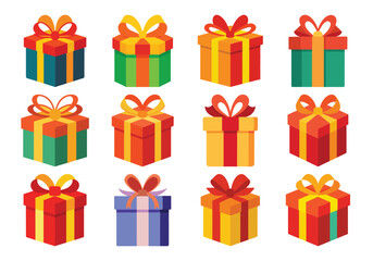 Colorful Gift Box Set with Ribbons for Celebrations and Holidays