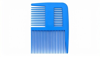 Curved blue plastic comb with evenly spaced teeth and smooth finish; isolated on a clean background