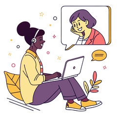 Woman video calling another woman on laptop online consultation communication