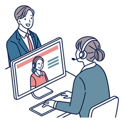 Business people communicating via video call on computer communication