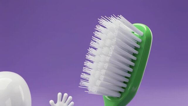 Cartoon Tooth Character Waving Next to a Toothbrush