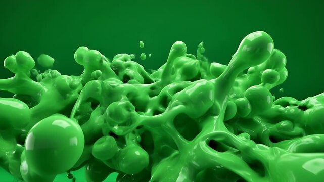 Dynamic Green Fluid Abstract Motion with Glossy Surface and Artistic Shape