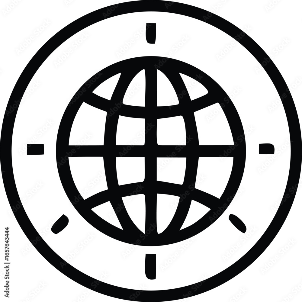 Poster stylized globe icon with compass markings representing global navigation and worldwide connectivity