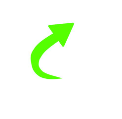 Bright green curved arrow pointing up and to the right direction icon on transparent background