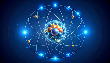 An artistic depiction of an atom, showcasing electrons orbiting the nucleus in a detailed manner.
