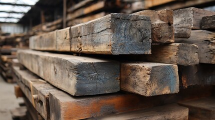 Rustic Reclaimed Lumber Stacked Aged Distressed Brown Wood