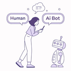 Human interacting with A I bot through messages AI bot communication
