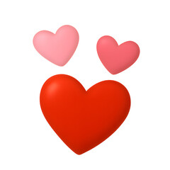 Three soft hearts in shades of pink and red against a black background