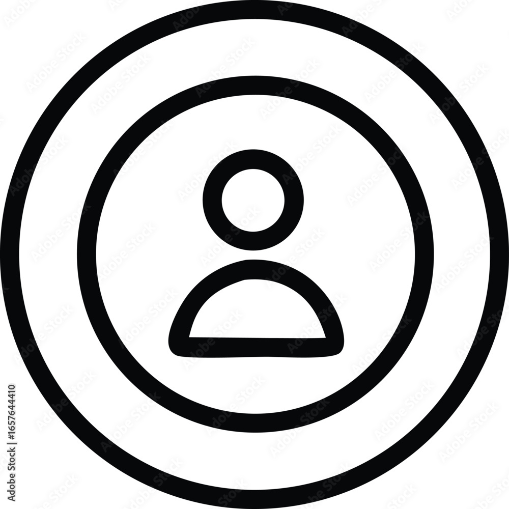 Poster simple black and white icon representing a user profile within concentric circles