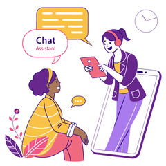 People communicating through digital devices and speech bubbles communication technology