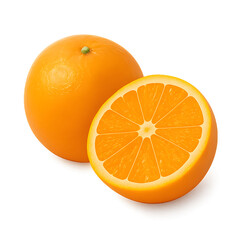 Whole and halved fresh orange fruit against a black background