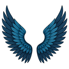 Beautiful blue angel wings spread open against a black background