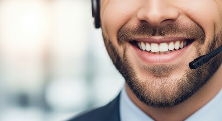 Friendly Customer Service Representative Wearing a Headset Smiling