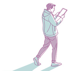 Man holding tablet computer walking vector