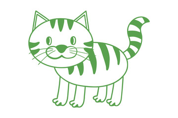 Striped feline pet silhouette is adorable with rounded features, portrayed in light green outline