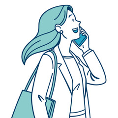 Businesswoman talking on phone with tote bag vector