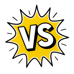 Comic book style versus symbol vs on a yellow starburst against black background