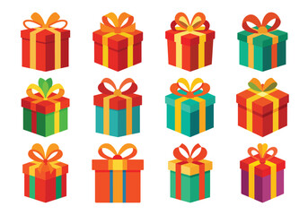 Colorful Gift Boxes Collection for Celebrations and Special Occasions Vector Illustration