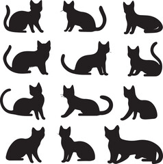 Multiple Sitting Cats in Different Poses