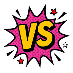 Versus symbol in a comic book style burst on a black background