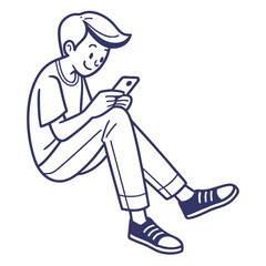 Young man looking at smartphone cartoon illustration