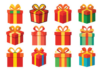 Collection of Colorful Gift Boxes with Ribbons for Holidays and Celebrations