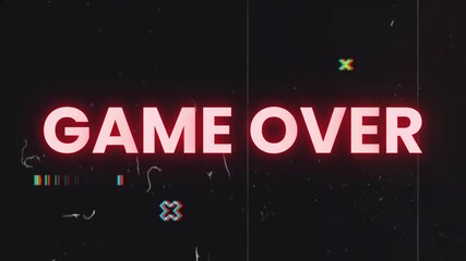 Red neon colored Game Over animated text video  - Powered by Adobe