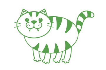 Stylized green tiger outline poses with a playful, cartoonish, and cute aesthetic design