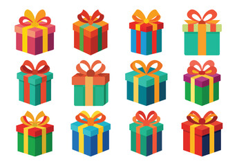 Colorful Gift Box Collection with Ribbons and Bows for Celebrations and Holidays