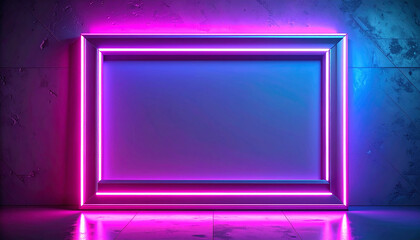Neon-lit rectangular frame with a vibrant pink and blue gradient, creating a modern, futuristic design.