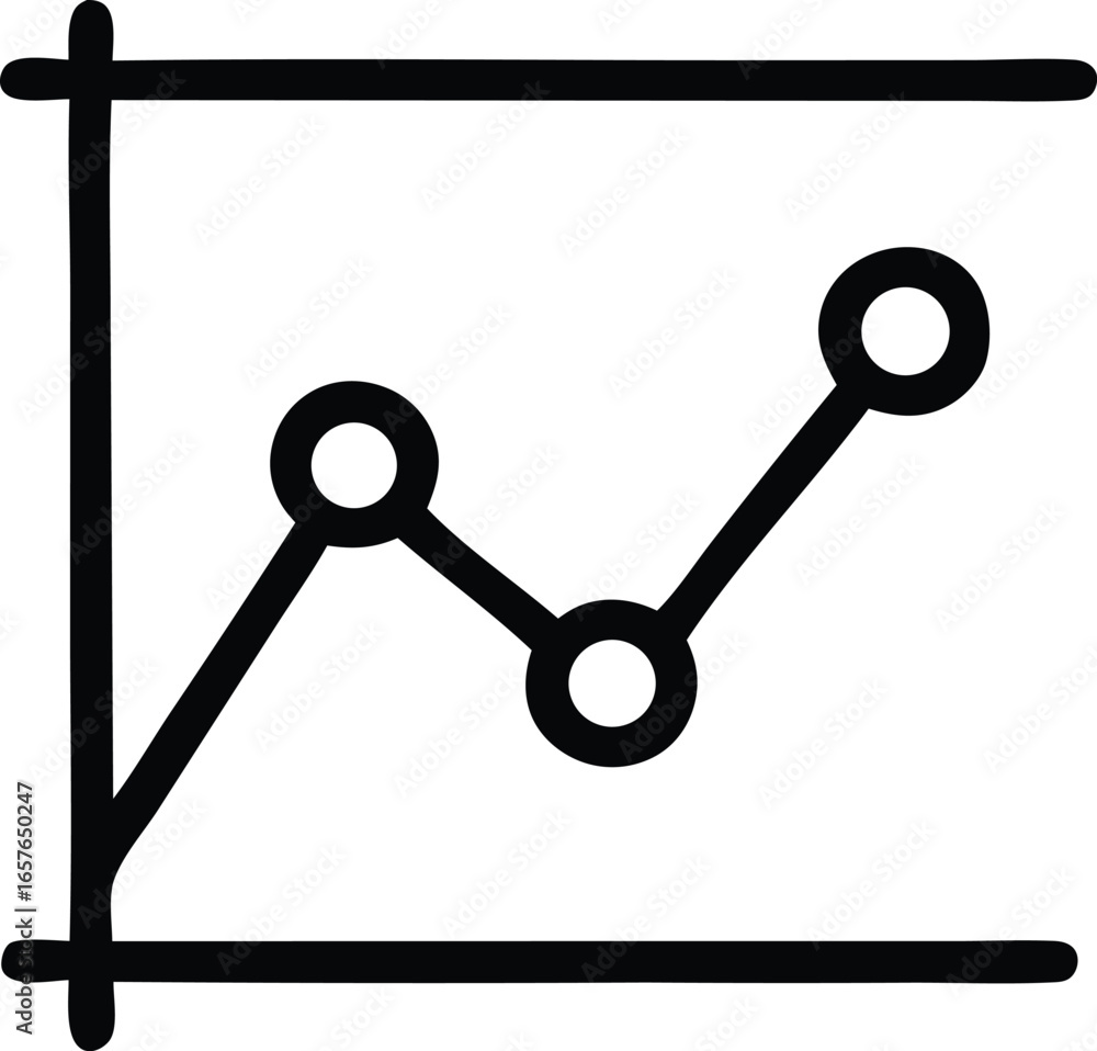 Poster simple black and white line graph icon illustrating upward trend with data points