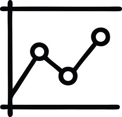 Simple black and white line graph icon illustrating upward trend with data points