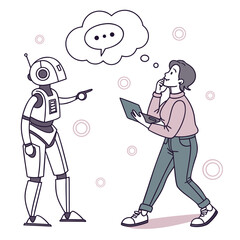 Fototapeta premium Robot pointing at person thinking with laptop vector