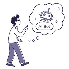Person thinking about robot A I bot AI bot artificial intelligence