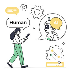 Human interacting with ai robot through digital communication dialogue