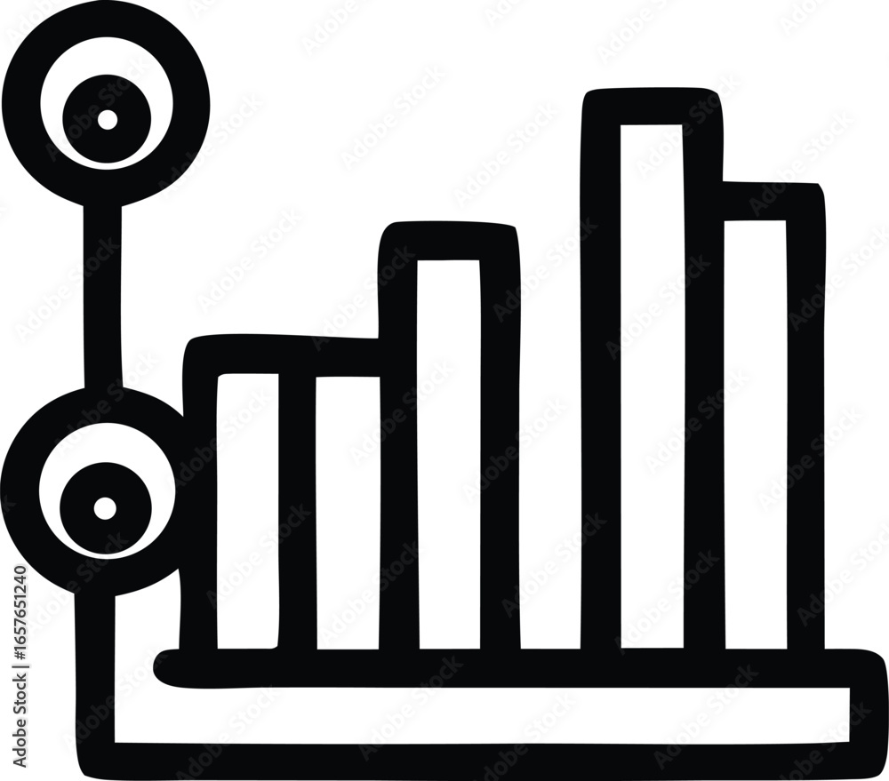 Poster simple hand drawn bar chart icon illustrating growth and data trends with connecting circles