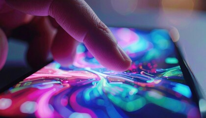 Finger touching a colorful phone screen