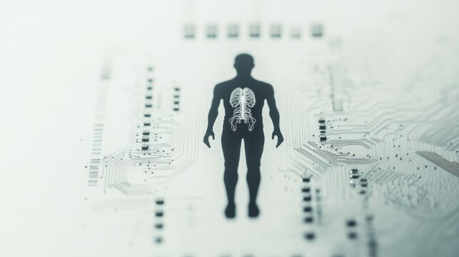 Male silhouette with visible internal organs in abstract studio - Powered by Adobe