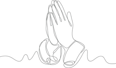 Obraz premium Minimalist Prayer Hands, Continuous Line Art, Spirituality, Transparent Background