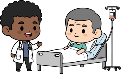 Chibi Vector Ilustration Doctor and Patient in Hospital Room.