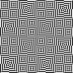 Optical illusion background. Abstract seamless pattern. Geometric texture with black and white colors. Vector illustration.