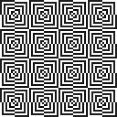 Optical illusion background. Abstract seamless pattern. Geometric texture with black and white squares. Vector illustration.