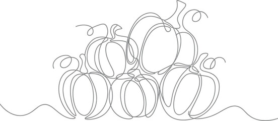 Minimalist pumpkin stack with tendrils gray outline on a white background