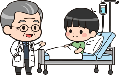Chibi Vector Ilustration Doctor Consulting Young Patient in Hospital Bed.