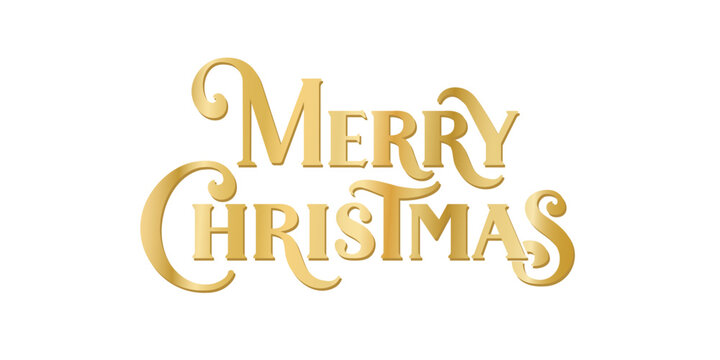 Elegant Merry Christmas lettering in golden color with swirl elements. Great for Christmas greeting cards, seasonal invitations, posters, social media banners. Transparent background in vector file.