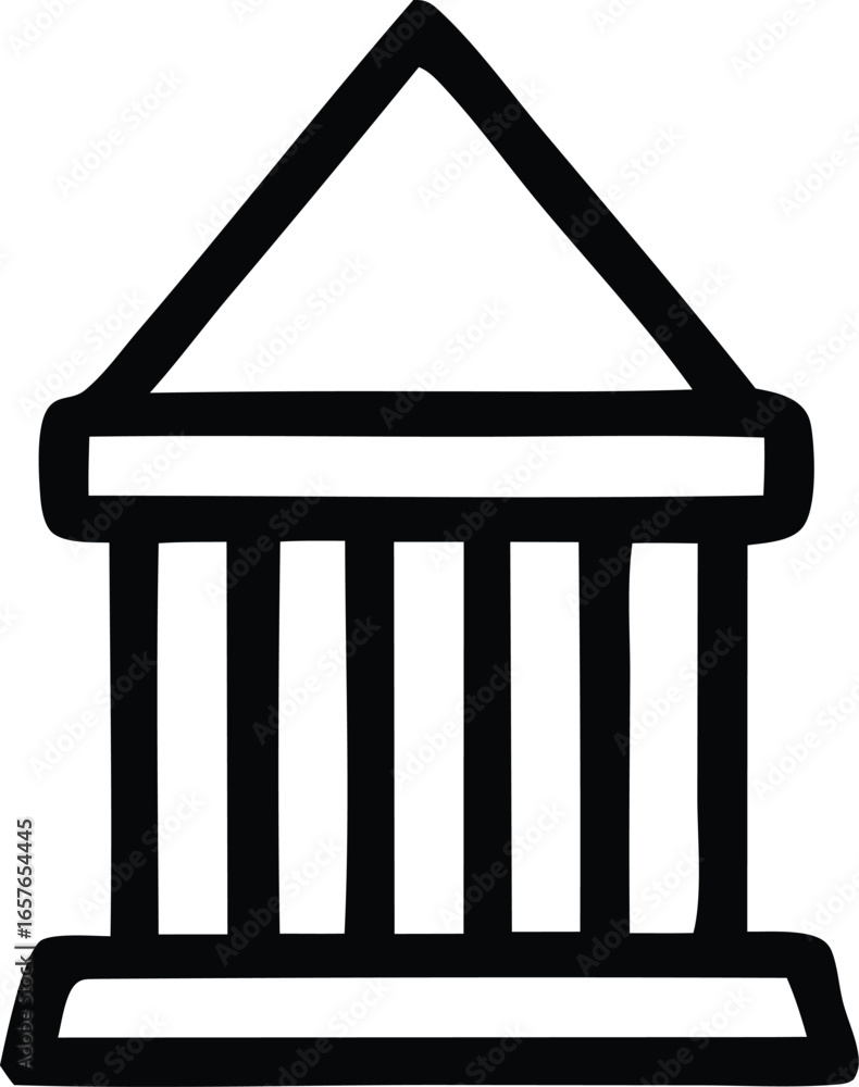 Poster simple black and white icon of a classical building with columns and a pediment