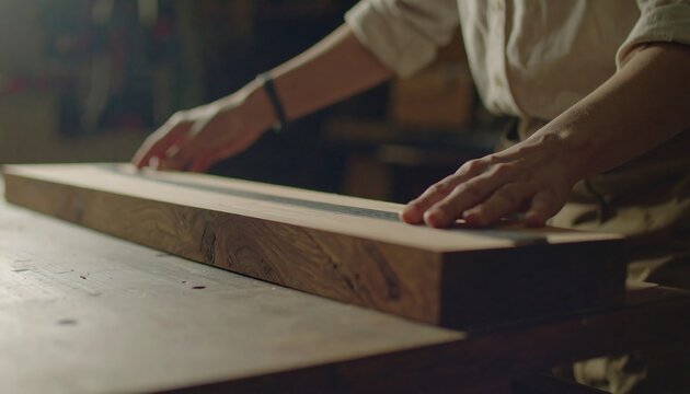 Woodworker measuring lumber