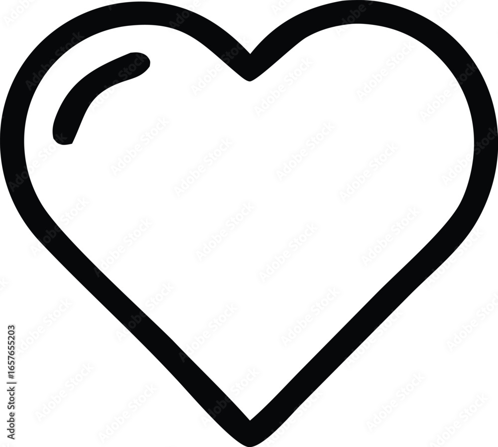 Poster simple hand drawn outline of a heart shape with a subtle glossy highlight on a white background