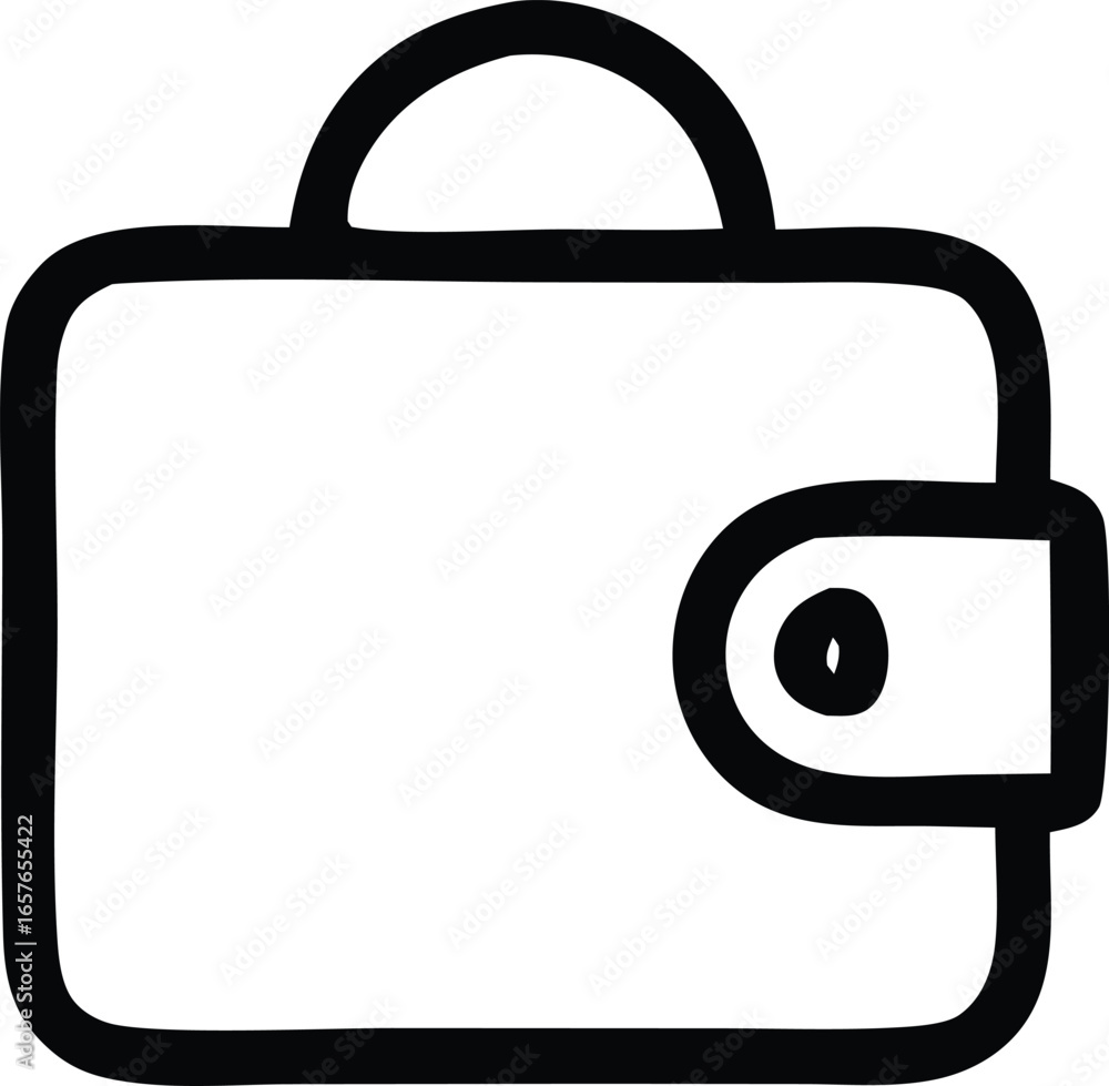 Poster simple outline icon of a closed wallet or purse with a snap closure and handle