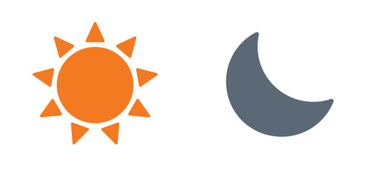 Sun and moon icons for light and dark interface design and day and night concept.